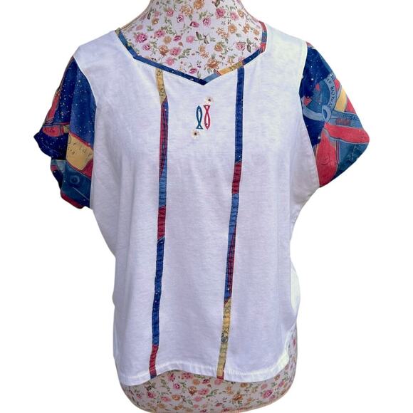 Vintage 70's Pisces T-Shirt Celestial Zodiac Astrological Boho Crop Top size XL - Picture 2 of 11